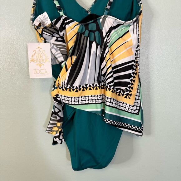 Becca Handkerchief Surplice Padded Tie Waist Wrap One-Piece Swimsuit Green M NWT - Picture 11 of 14
